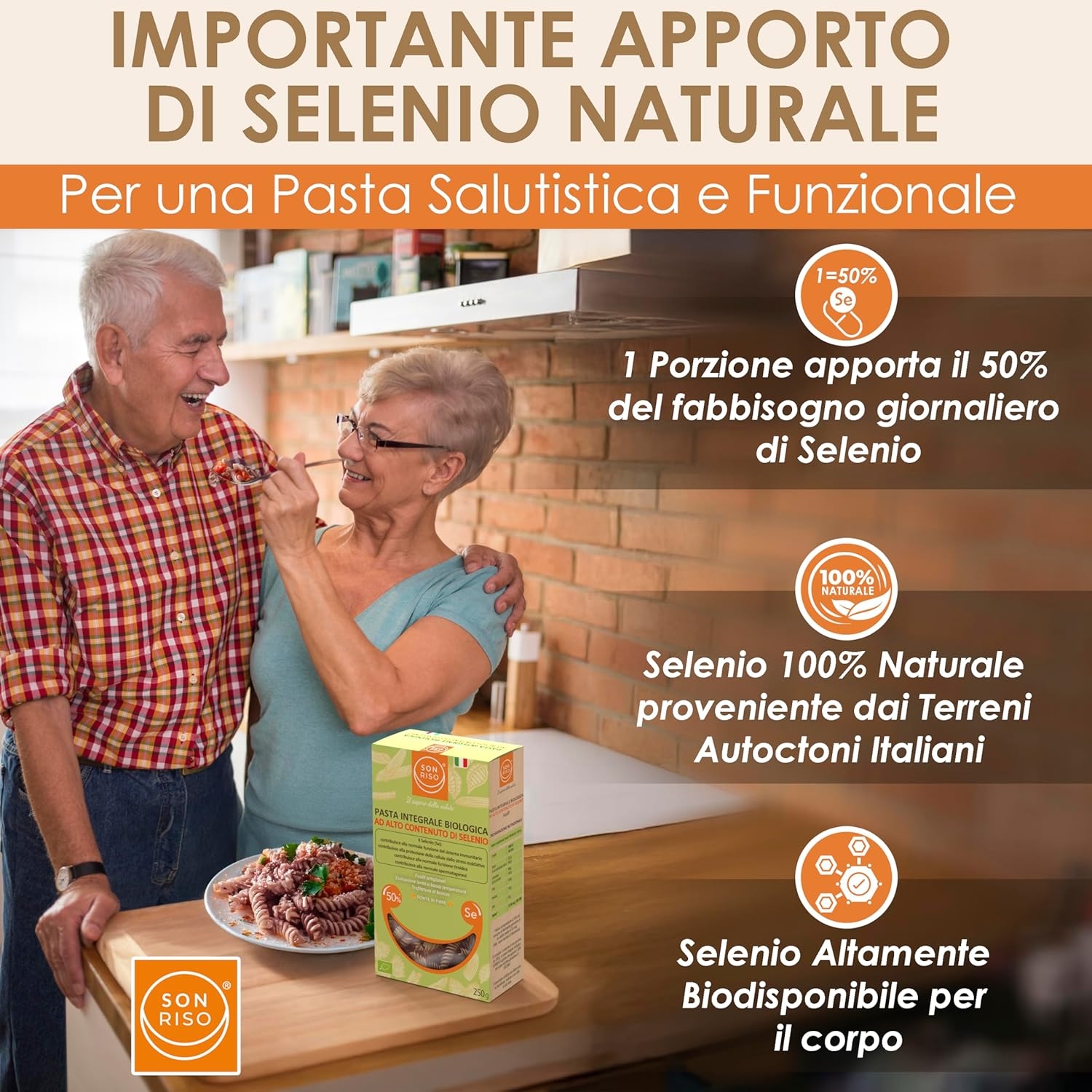 PASTA AL SELENIO INTEGRALE BIO - Pasta Artigianale Italiana Biologica al Selenio, Trafilata al Bronzo, Alto Contenuto di Selenio, Fonte di Proteine e Fibre, Alimento Funzionale, SONRISO (Fusilli-250g) - immagine 4