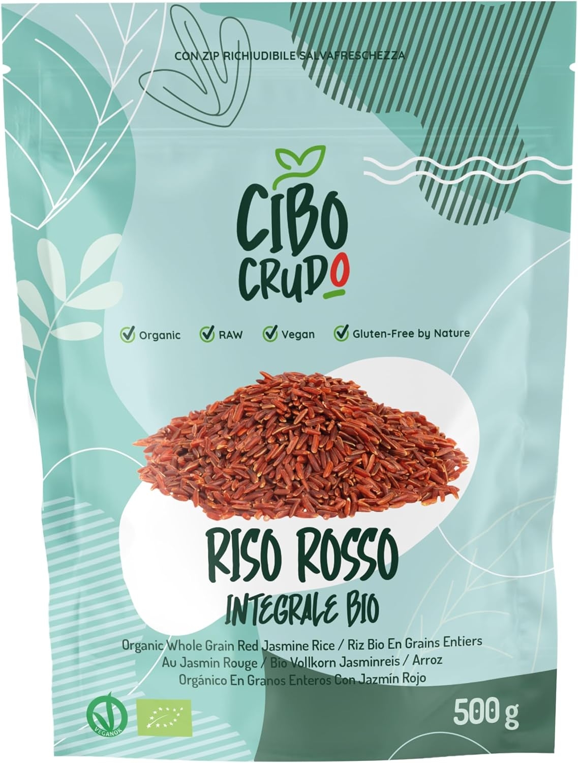 Riso Rosso Integrale Biologico - 500g. Contiene Monacolina Fibre Porteine Vitamine B e Lignani. Ottimo per Ricette Fredde e Calde. Non Raffinato per Mantenere le Proprietà e Nutrienti.